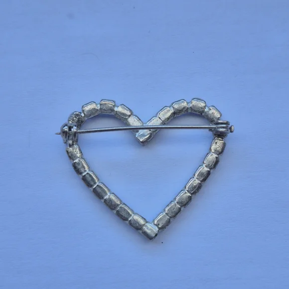 Vintage Blue Rhinestone Heart Brooch - Picture 2 of 4